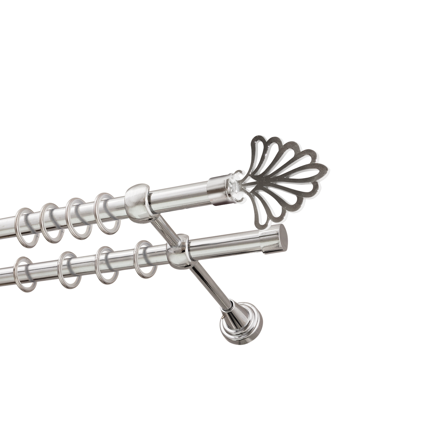 Металлический карниз для штор Бутик, двухрядный 16/16 мм, серебро, гладкая штанга, длина 200 см - фото Wikidecor.ru